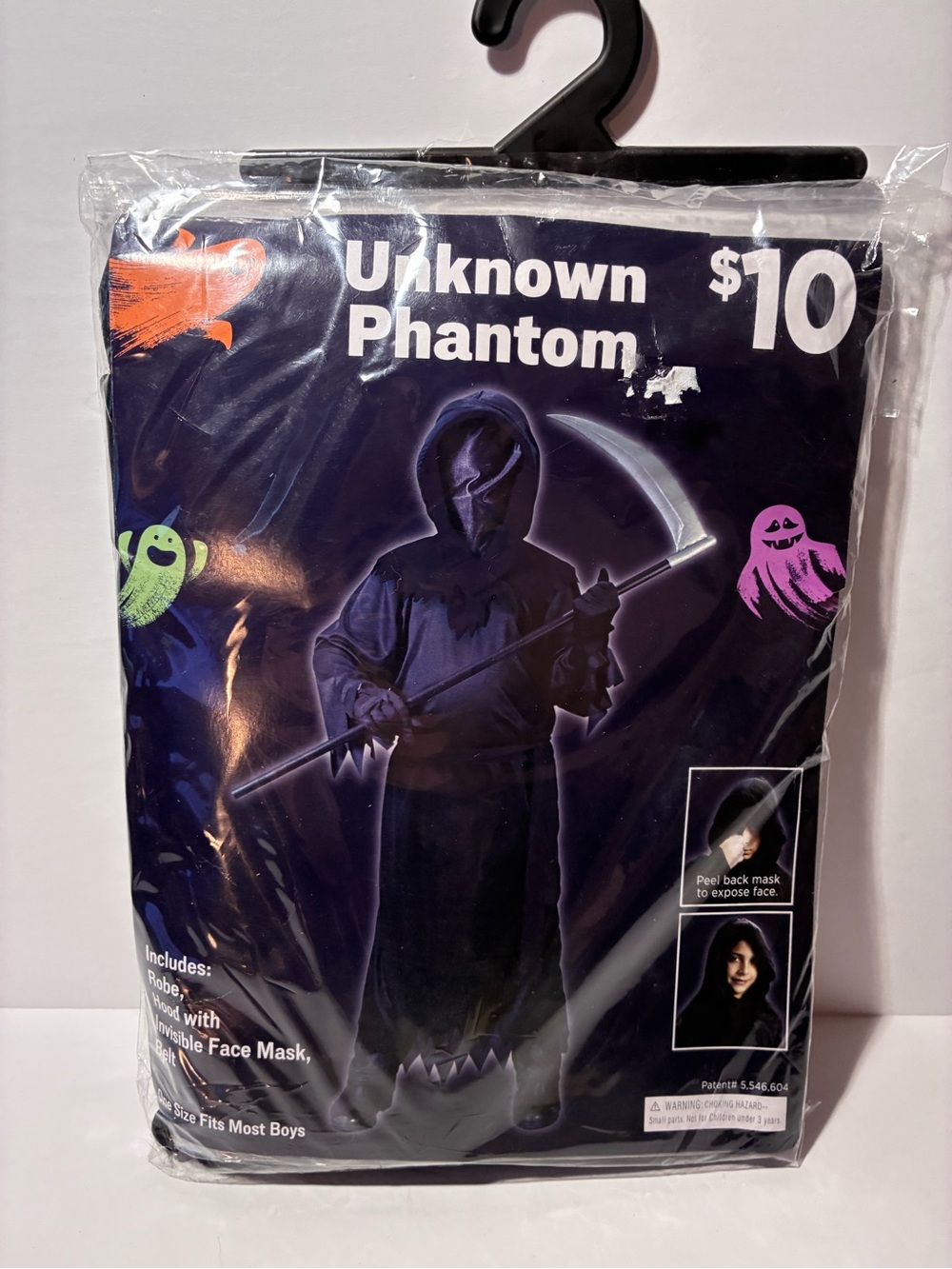 Halloween Unknown Phantom Costume Boys One Size Fits Most Robe Hood Invisible Fa